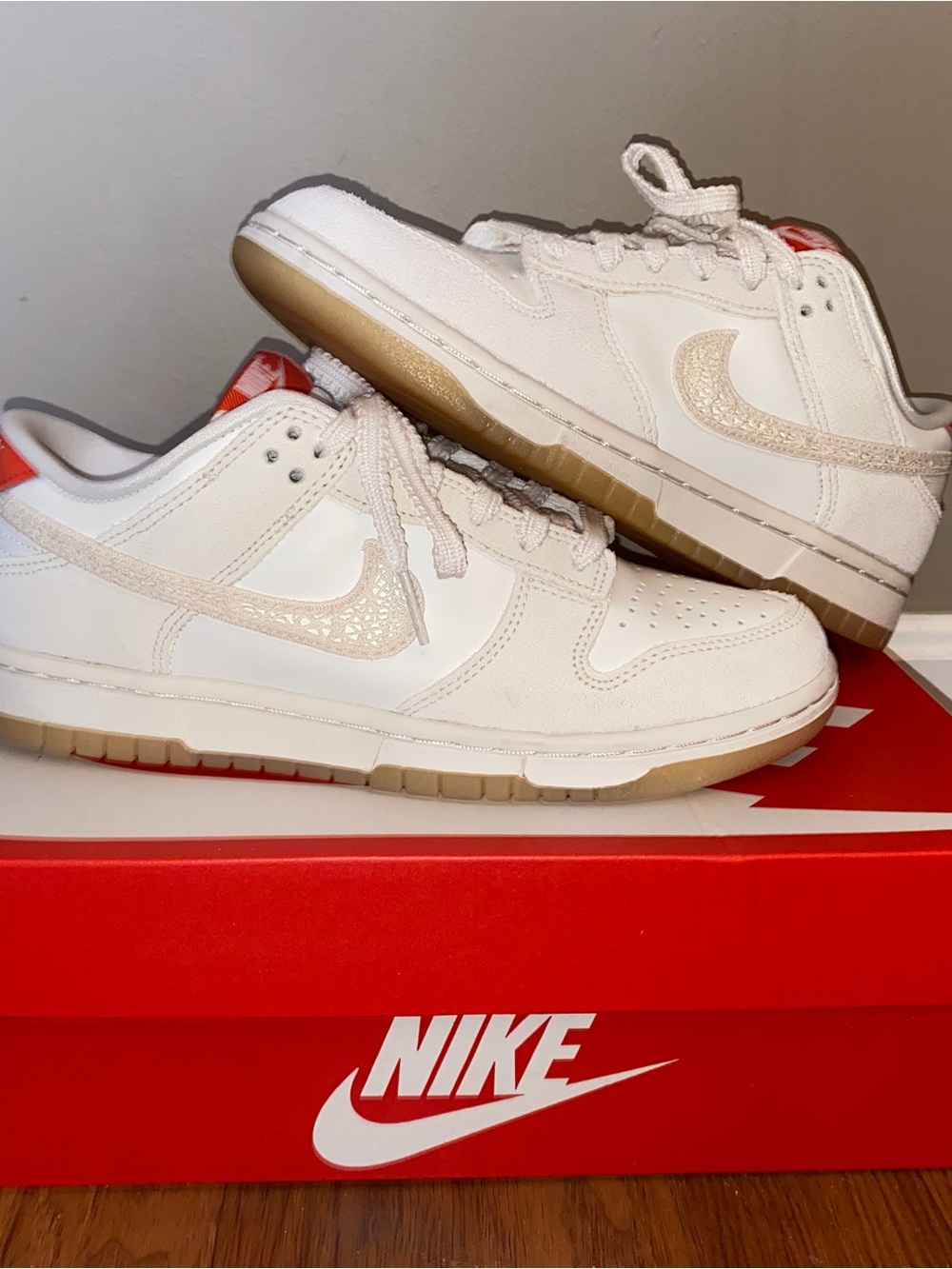 Nike Women’s White & Gum Dunks Sneakers with Textured Swoosh